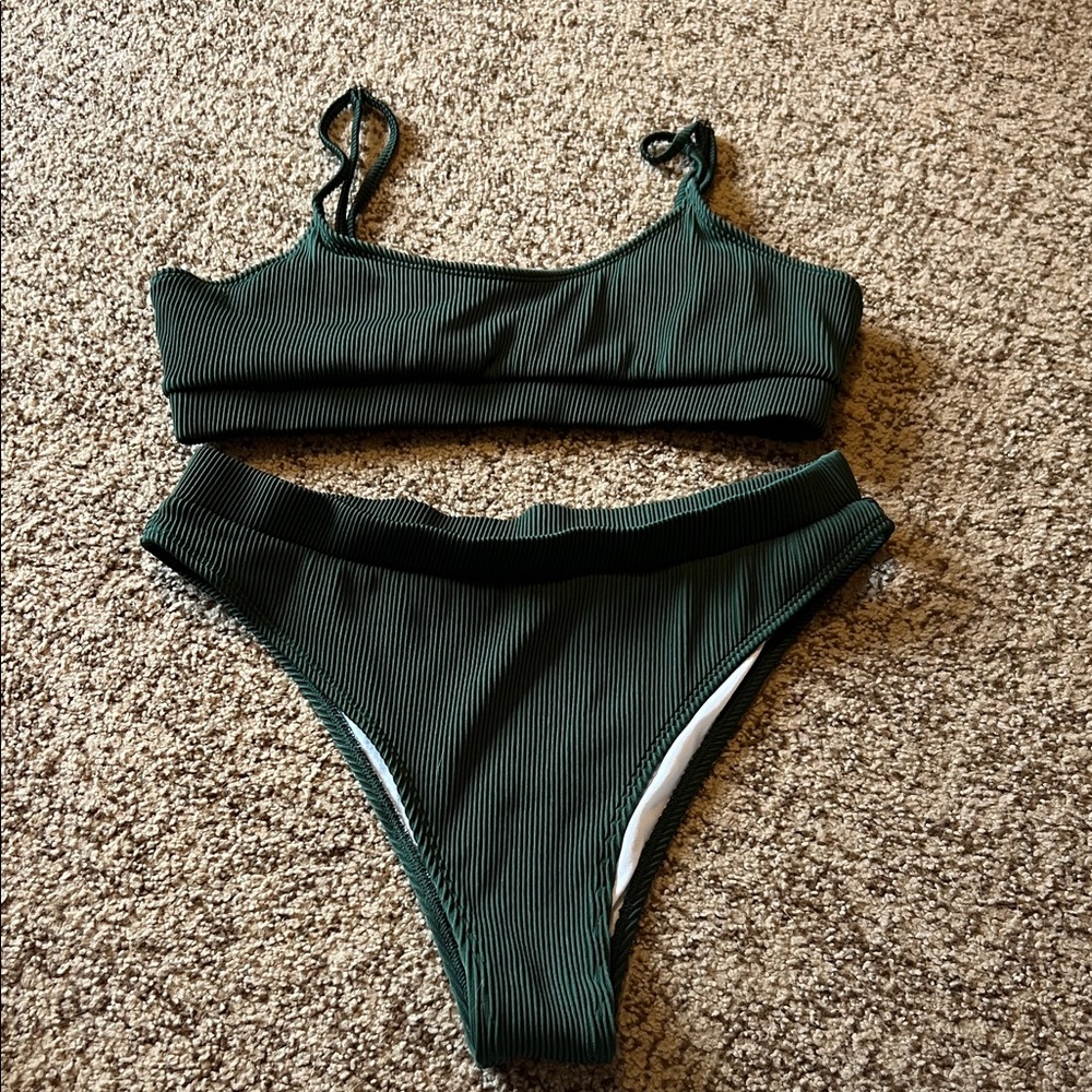 Dark Green Ribbed Bikini Set